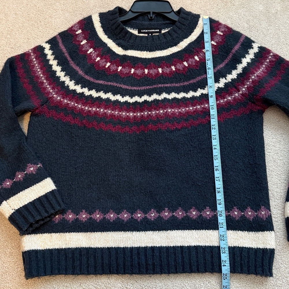 Lucky Brand Fair Isle Wool Blend Crewneck Sweater Multicolor Navy Size Medium - Picture 11 of 12